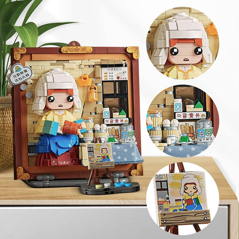 MEIEST 3D Set,Creative (4-The Mini Building Blocks Cute Painting Model DIY Simulation Particle Stereograph Collection