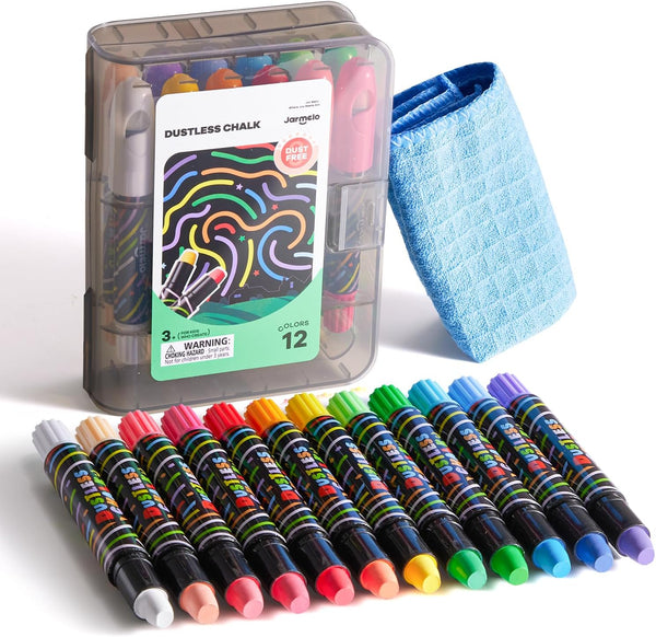 Jar Melo Dustless Chalk for Kids, 12 PCS Sidewalk Chalk Set with