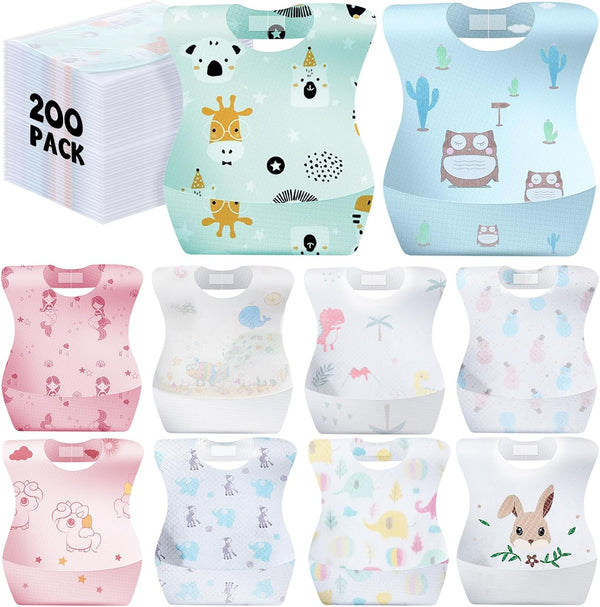 Floraltop 100/200 Pcs Disposable Baby Bibs Bulk Travel Feeding Bib Soft Food Catcher