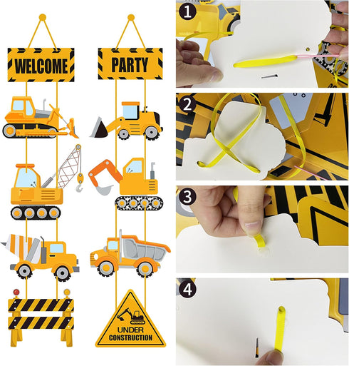 DISHIDIANZI 10 Pcs Construction Themed Party Cardboard Cutout Porch Banner Sign Decoration Supplies for Kids Baby
