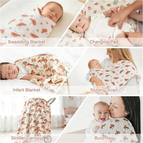 4 Pack 47"x47" Muslin Swaddle Blankets for Newborn, Large Soft Breathable Bamboo Cotton Baby Blanket, Lightweight