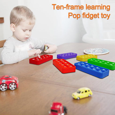 Ten Frame Pop Math Manipulatives - Set of 6 Silicone Fidget Toys for Kids 3-5, Educational Counting Toys