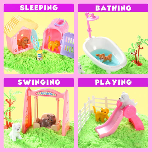Set Set,Role 3 4 5 6 Carolart Pet Sensory bin,Dog and Cat Sandbox for Kids,Kids Play Sand Kit,Pet Play with Sensory