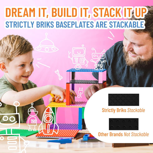 Strictly Briks Large Classic Stackable Baseplates, 10x10 Inches, 1 Piece, 100% Compatible with All Major Brands