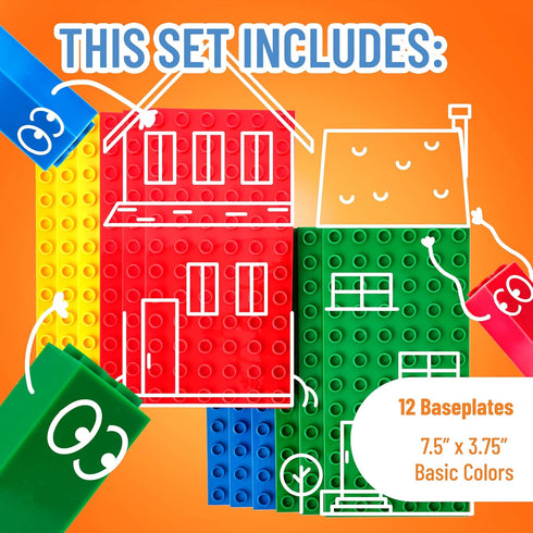 Strictly Briks Compatible with Lego Duplo 12 Pack, Large Building Blocks Baseplates, 7.5 x 3.75 in, Basic Colors