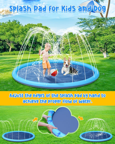 XL-68) YSJILIDE Non-Slip Large Sprinkler Splash Play Mat,Splash Pad for Kids and Dog (Blue