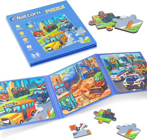 Nattork Magnetic Puzzle Book for Toddlers 3-6 Girls Boys,New Vehicle Travel Puzzles