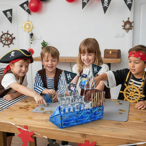 Kids,32 Set 3D 3 4 5+ Bmag Magnetic Tiles for PCS Pirate with Magnet Building Blocks, STEM Educational Toys