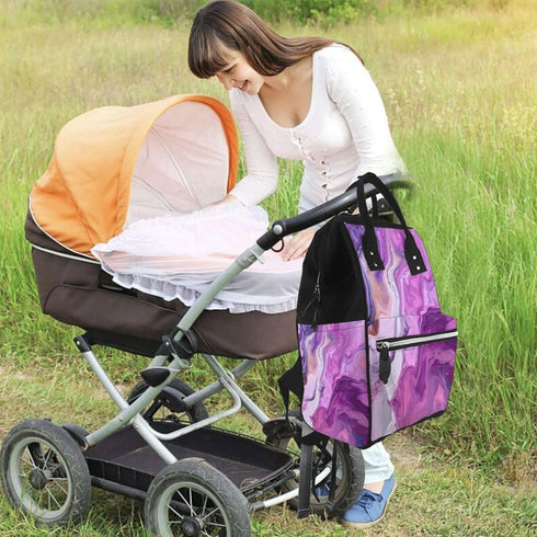 FHEDVBN Backpack Mummy Backpacks Daypack Marble Purple Colorful Diaper Bag for Women Multifunction Waterproof for Mom