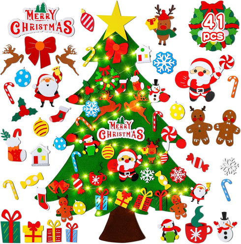 Max Fun DIY Felt Christmas Tree Set, 3.2Ft with 41 Ornaments for Kids Toddlers Home Wall Hanging Christmas Craft Kits