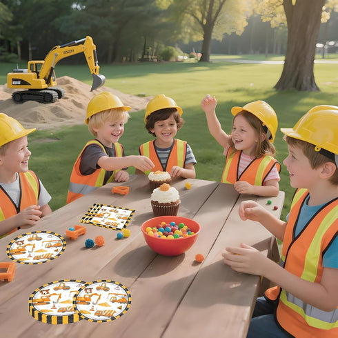 Fitoyplak 40Pcs Set 20 Construction Plates and Napkins Construction Birthday Decorations Disposable Tableware Paper