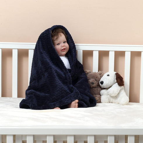 CREVENT 30''X40'' Soft Cozy Warm Baby Blankets for Boys Girls, All Season Use, Newborn Essentials (Wave Dark Blue/Navy)