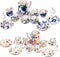 Geiserailie 2 Set Miniature Porcelain Tea Cup, 30 Pieces Dollhouse Kitchen Accessories with Golden Trim