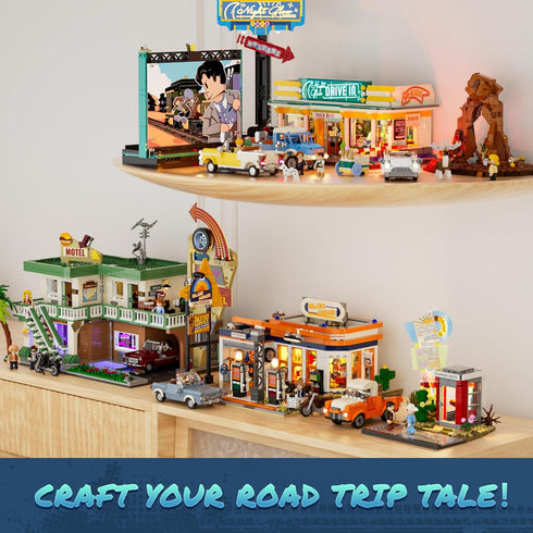 Sunset-Stopover Set Set 455 Lumibricks City Lighting-Building-Bricks - Road Trip Car Station Modular Collection LED