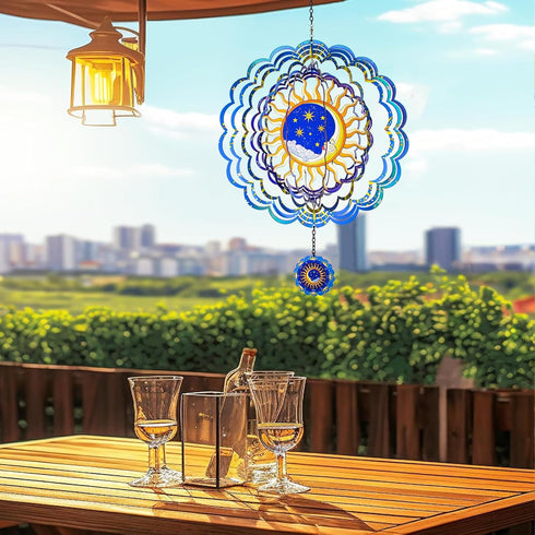 Metal Wind Spinners - Outdoor Hanging Zodiac Signs, Moon Wind Catcher, Metallic Wind Chime for Garden Decor