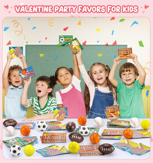 30 Pack Valentine Cards for Kids - Classroom Gifts with Sports Squeeze Balls for School Prizes