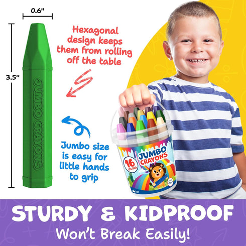 1-3 16pc 4-8 1-3 2-4 Jumbo Crayons For Toddlers - Toddler Crayons For Kids Ages - With Printed & PDF Crayon Color
