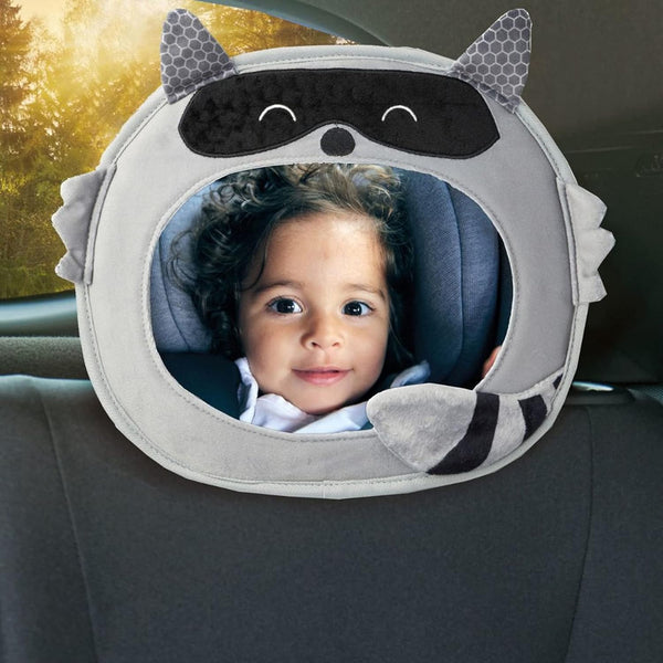 Diono Easy View Racoon Character Baby Car Mirror, Safety Car Seat Mirror for Rear Facing Infant, Fully Adjustable,
