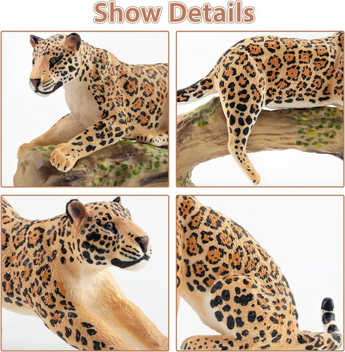 Toymany 7PCS Jaguars Figurines with Jaguars Cub and Tree Trunk, Realistic Jungle Animals Family Playset