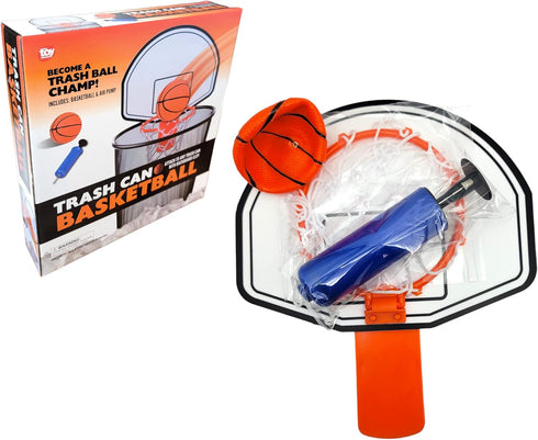 Clip-On Trash Can Basketball Set with Hoop, Inflatable Mini Basketball and Hand Pump for Office Home Fun