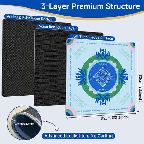 oiikain 2025 32.3 Inch Mahjong Mat Upgraded No-Crease & No Odor Design, with Waterproof Velvet, Non-Slip PU Silicone