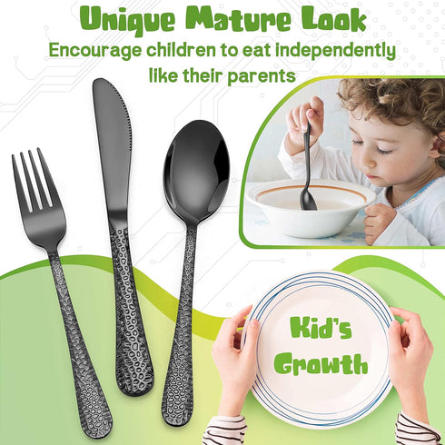 HaWare 9-Piece Toddler Kids Silverware Set, Stainless Steel Hammered Flatware, Includes 3 Spoons, 3 Forks, 3 Knives for