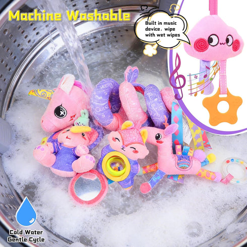 0-12 5-in-1 Musical Car Seat Toy for Babies Months Girl, Sensory Activity Hanging Toy Stroller Toy with Soothing Music