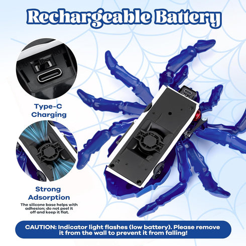 Nurcazo 3+, Wall Climbing Spider Remote Control Toy, RC Creepy Crawly Spider with LED Red Eyes, Climbs Walls