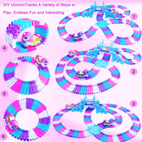Yomwet Set 2 3 4 5 6 7 248 1Unicorn 1 Tracks Car Toys for Year Girl Toddler, PCS Pink Magic Bendable Race Track Toy