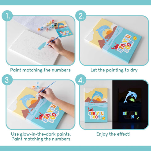 BONNYCO Paint by Numbers Kit for Kids - Sea Animals Pack of 3 Canvas