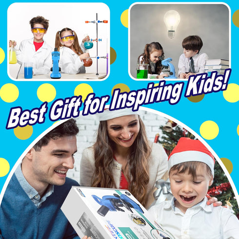 DOUBLE CC Microscope,40-1600x 6-12 Kids Microscope Kit for Kids Beginners Children,STEM Kit,Prepared Slides,LED Light