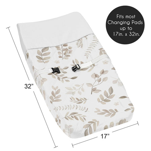 Sweet Jojo Designs Floral Leaf Boy or Girl Baby Nursery Changing Pad Cover - Gender Neutral Ivory Cream Beige Taupe