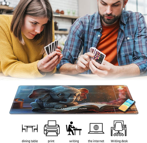 Playmat for MTG, Stitched Card Playmat with Magic Zones for TCG and Board Games, 24 x 14 inches - Reading Elephant