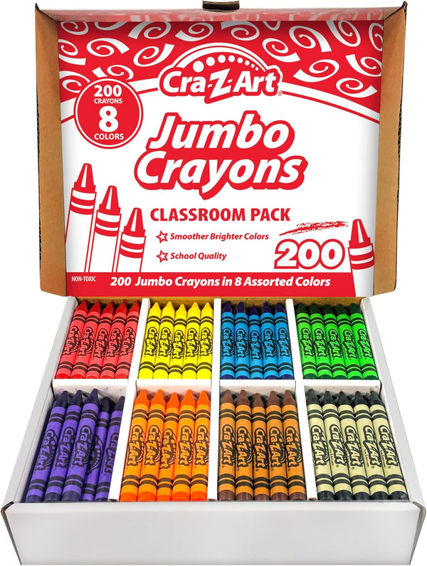 Cra-Z-Art Jumbo Crayon Bulk Class Pack 200ct 8 Assorted Colors, 25 Crayons