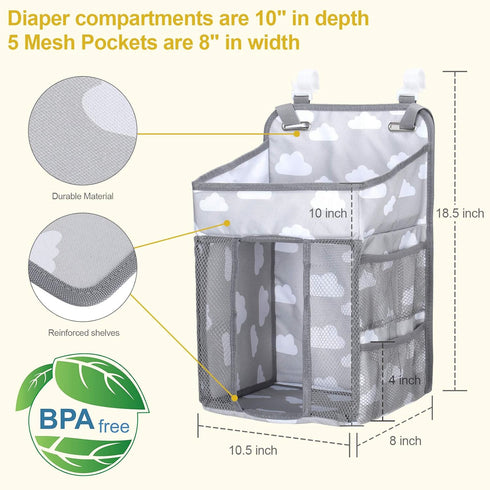 Accmor Grey Cloud Hanging Baby Diaper Caddy Organizer, Diaper Stacker for Changing Table, Crib, or Wall