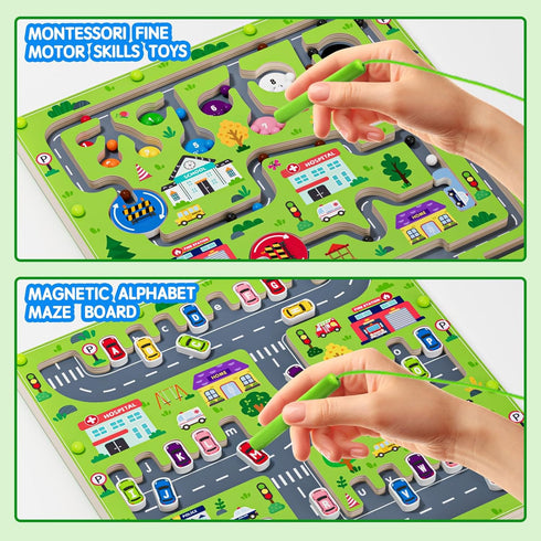 rifamee 2 1 Counting 3-5 in Magnetic Color and Number Maze Magnet Alphabet Double Sided Board Wood Puzzle Fine Motor