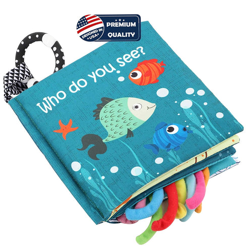 0-6, 6-12,12-18 Fish Baby Books Toys, Touch Feel Cloth Crinkle Books for Babies,Baby Infant Toys Months,Early Learning