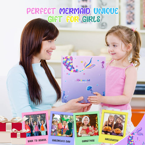 MAIGOZON 56 Set Mermaid Art Craft Kit for Kids, Piece with Pencil Case, Markers, Crayons, Gel Pens, Erasers, Stencils