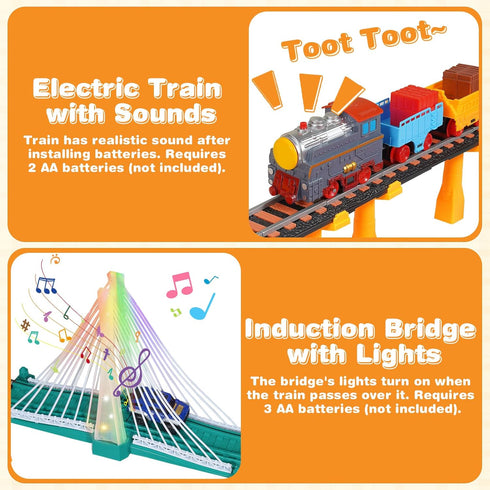 Set 5-8, 2 1 100+ 3 4 5 6 7 8+ Electric Train for Kids Ages in DIY Tracks Toy Dual-Layer Tracks with Light-Up Bridge