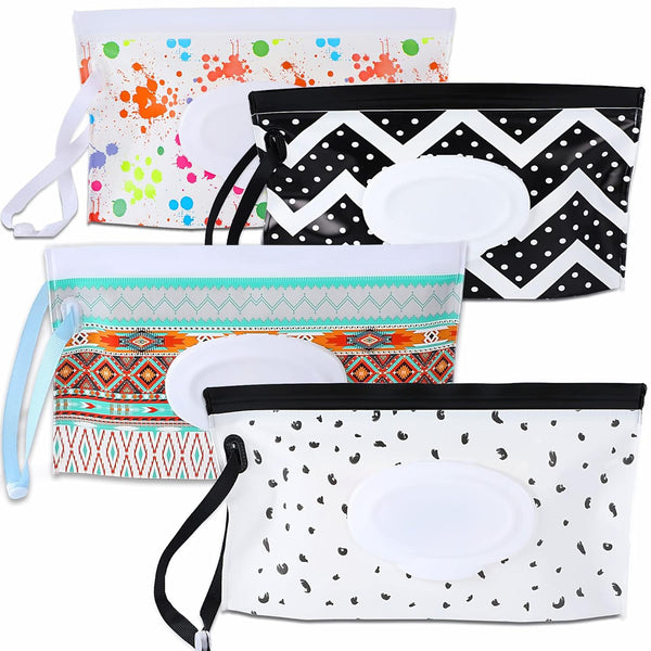 FEBSNOW 4 Pack Baby Refillable Wet Wipe Dispenser, Reusable Portable Travel Wipes Holders
