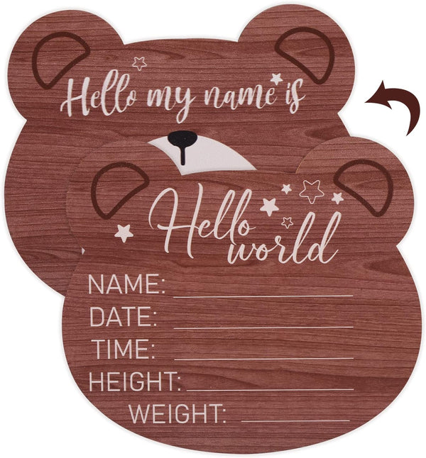 SAVITA Wooden Baby Announcement Plaque, 5.9 Inch Bear Shape New Baby Welcome Sign