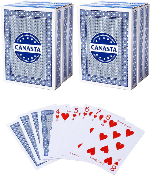GSE 6-Deck Canasta Cards with Point Values, Includes Canasta and Hand & Foot Game Rules, Blue