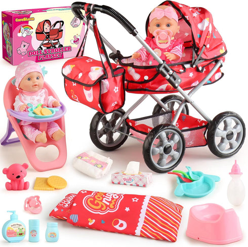HuceePlay Baby Doll Stroller Set for Toddler Girls 3-5, A 12.5" Babydoll with