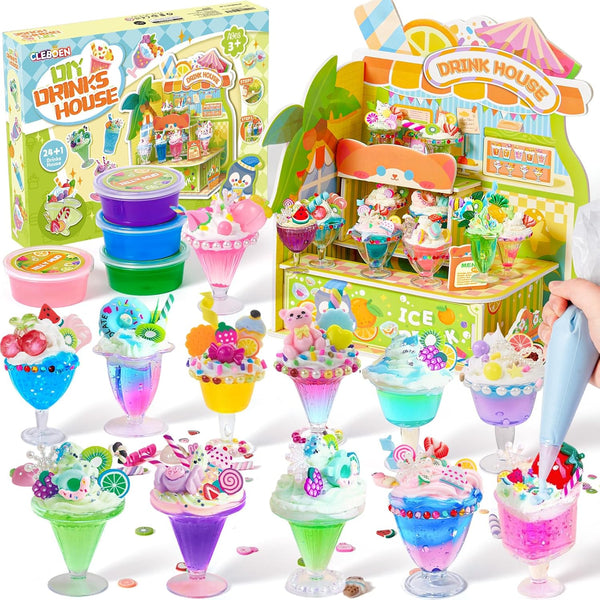 Cleboen Mini Drink House DIY Toy Set, Making 24 Miniature Food Drinks, Resin