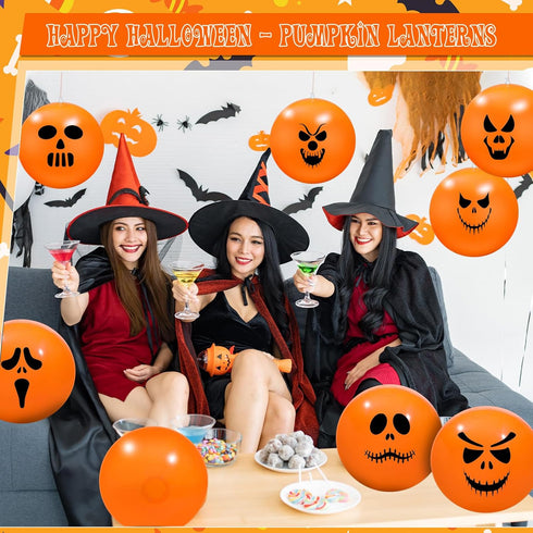 50 Pcs Halloween Pumpkin Inflatable Balls, Outdoor Decorations for Birthday Party, DIY Pumpkin Props