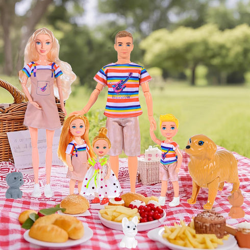 Playset 6 3 3-12 iBayda Family Dollhouse Dolls - People with Dollhouse Pets Included Pregnant Mom Dad Kids