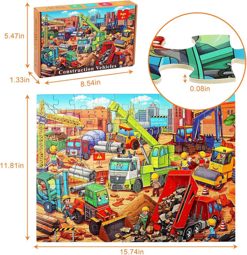 Puzzles for Kids Ages 4-6 6-8 8-10 Year Old 100 Piece Jigsaw Puzzles for Kids Construction Engineering Vehicle Puzzles Educational Toys Gift for Childrens Boys Girls Ages 4-8 5-8 3-5
