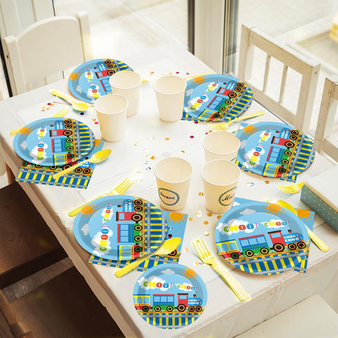 96 Set 24 gisgfim Pcs Train Plates and Napkins Party Supplies Train Birthday Party Tableware Train Theme Party