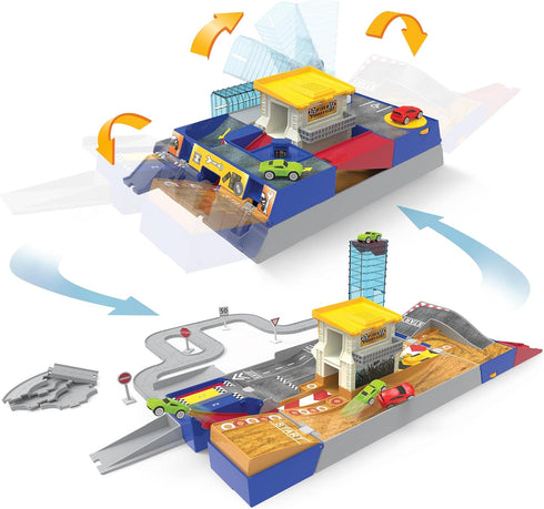 Driven by Battat Auto Shop & Race Track Playset - 80-Piece Collapsible Set with Tracks and Toy Cars