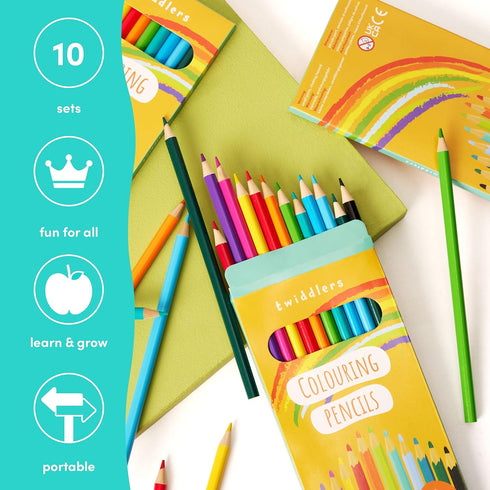 THE TWIDDLERS 10 Boxes of 12 Pack Colored Pencils Bulk (Total 120), Pre-Sharpened for Kids, School Supplies